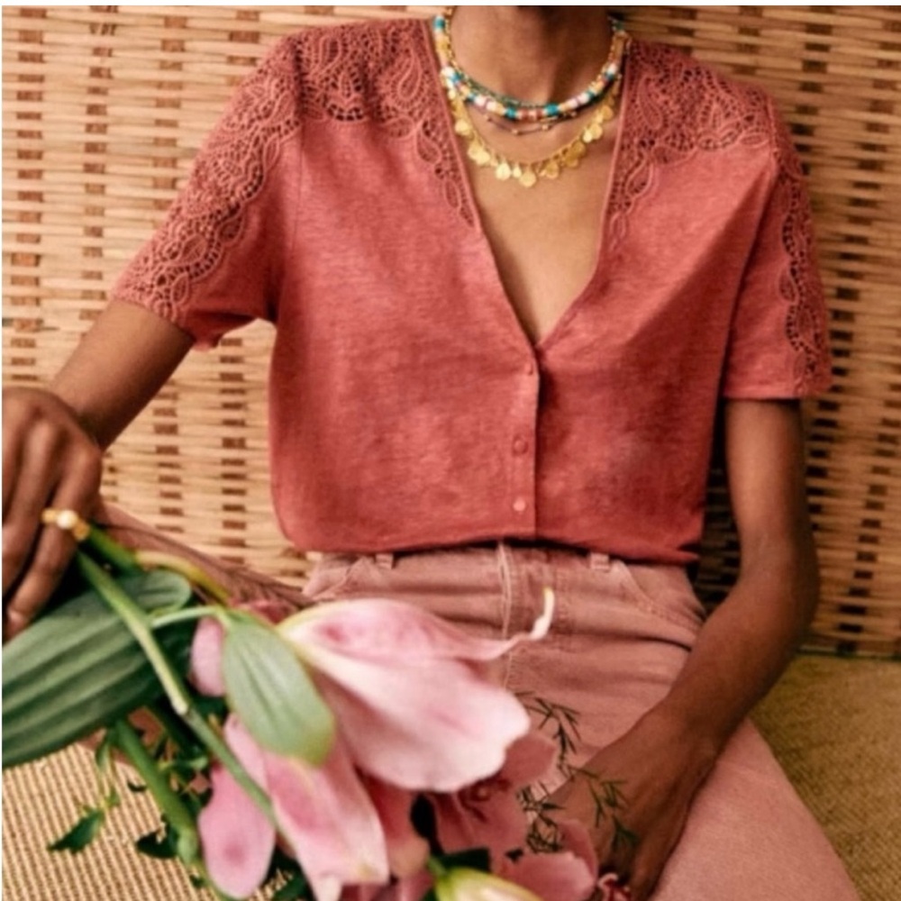 Sezane Lace Detail Blouse in Rose